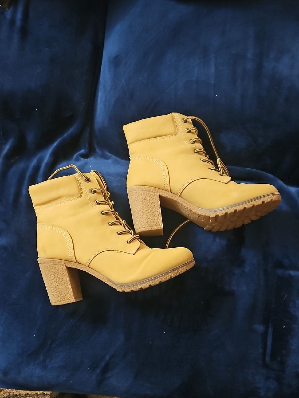 Yellow Lace-Up Block Heel Ankle Boots - Women